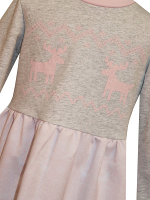 Платье "Зимняя сказка 2020" с оленями - Размер 122 - Цвет серый - Картинка #3