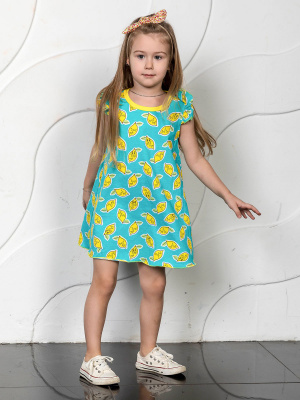 Платье "Лимоны" - Размер 128 - Цвет бирюзовый - Картинка #2