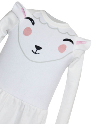 Платье "Ми" с мордочкой овечки и ушками - Размер 128 - Цвет молочный - Картинка #3