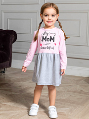 Платье "Моя мама красавица" - Размер 104 - Цвет розовый с серым - Картинка #1