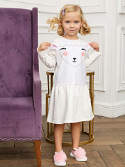Платье "Ми" с мордочкой овечки и ушками - Размер 128 - Цвет молочный - Картинка #1