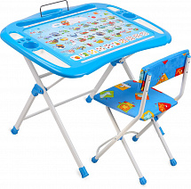 NKP1 Детский комплект (стол+стул+выдвижная подставка для книг) (NKP1/1 с азбукой) - Цвет бело-голубой - Картинка #1