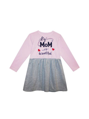 Платье "Моя мама красавица" - Размер 122 - Цвет розовый с серым - Картинка #3