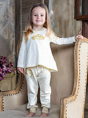 Джемпер "Балерина" для девочки с золотой короной из глиттера - Размер 98 - Цвет молочный - Картинка #1